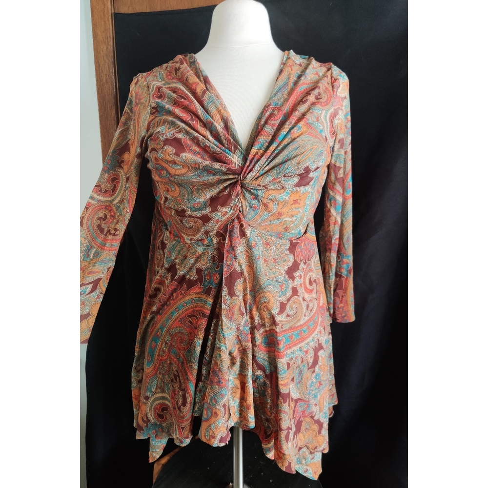 Boho Paisley Shirt Hippy Short Dress Bohemian